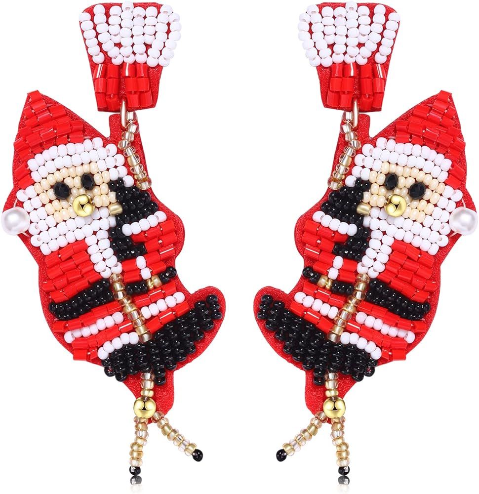 Christmas Earrings for Women Beaded Holiday Snowman Secret Santa Polka Dot Hat Earrings Christmas... | Amazon (US)