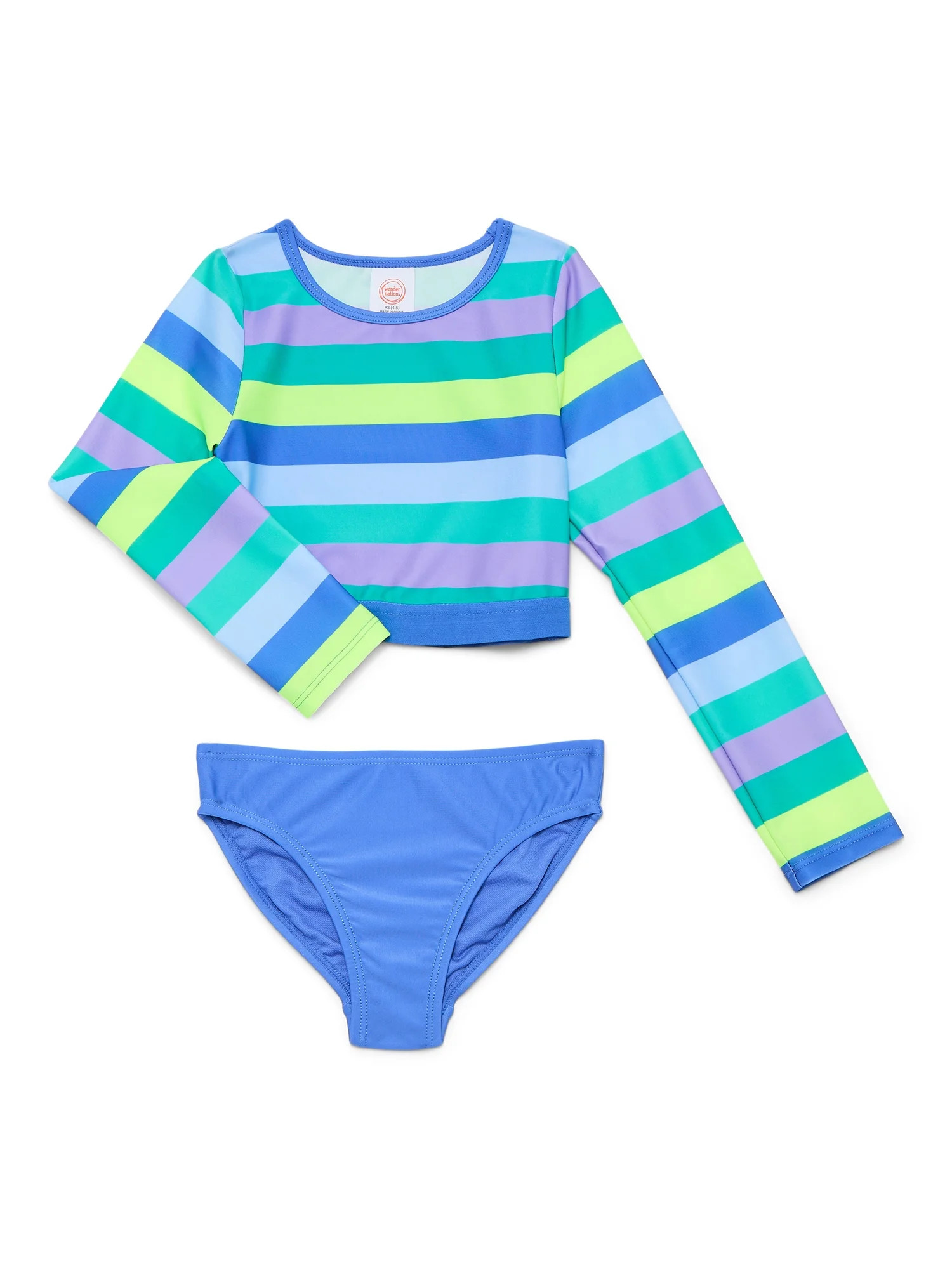 Wonder Nation Girls Cropped Long Sleeve Rash Guard and Scoop Bottoms Swim Set with UPF 50, 2-Piec... | Walmart (US)