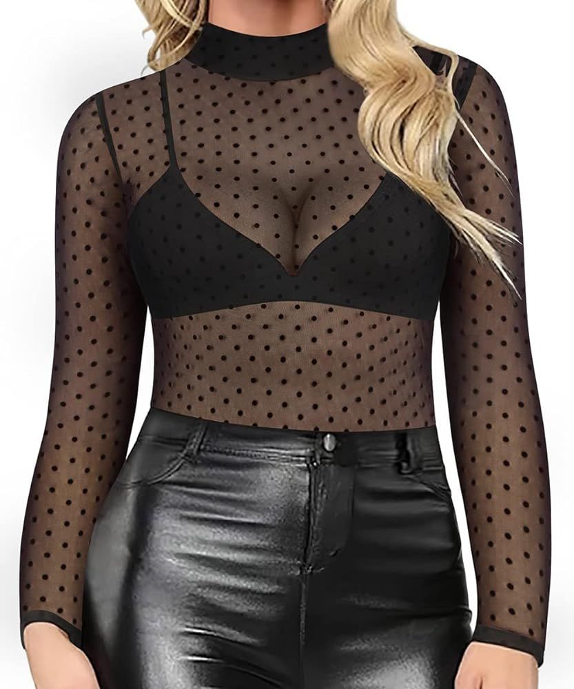 RITERA Plus Size Mesh Tops Sexy See Through Shirt Sheer Tee Shirt Blouse Clubwear XL-5XL | Amazon (US)