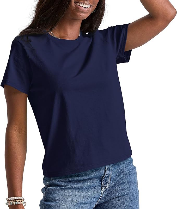 Hanes Essentials, Cotton Crewneck Tee, Classic Fit T-Shirt for Women | Amazon (US)