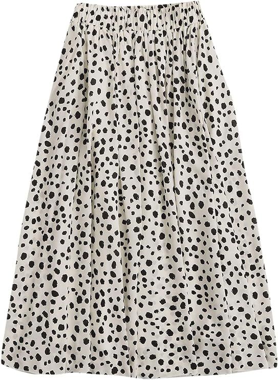 Milumia Women's Vintage Dalmatian Print A Line High Waist Flare Flowy Midi Skirts | Amazon (US)