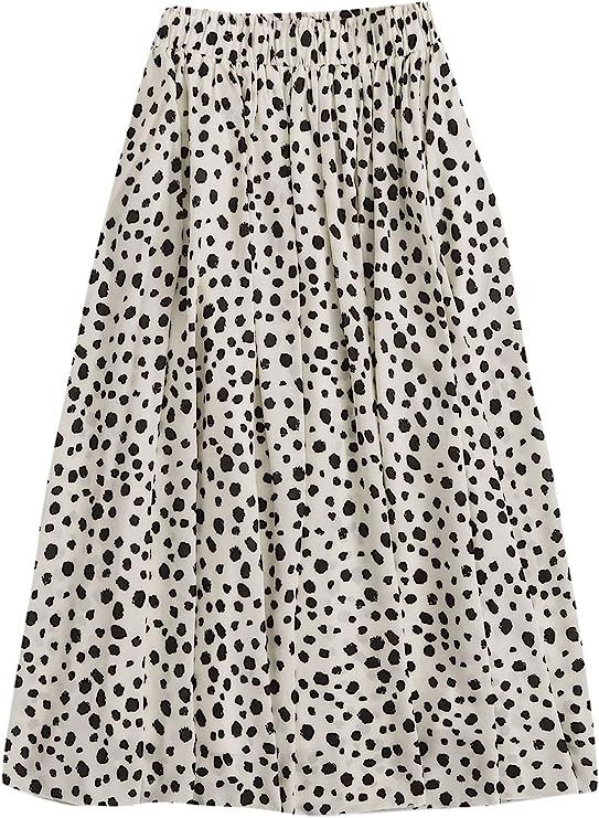 Milumia Women's Vintage Dalmatian Print A Line High Waist Flare Flowy Midi Skirts | Amazon (US)