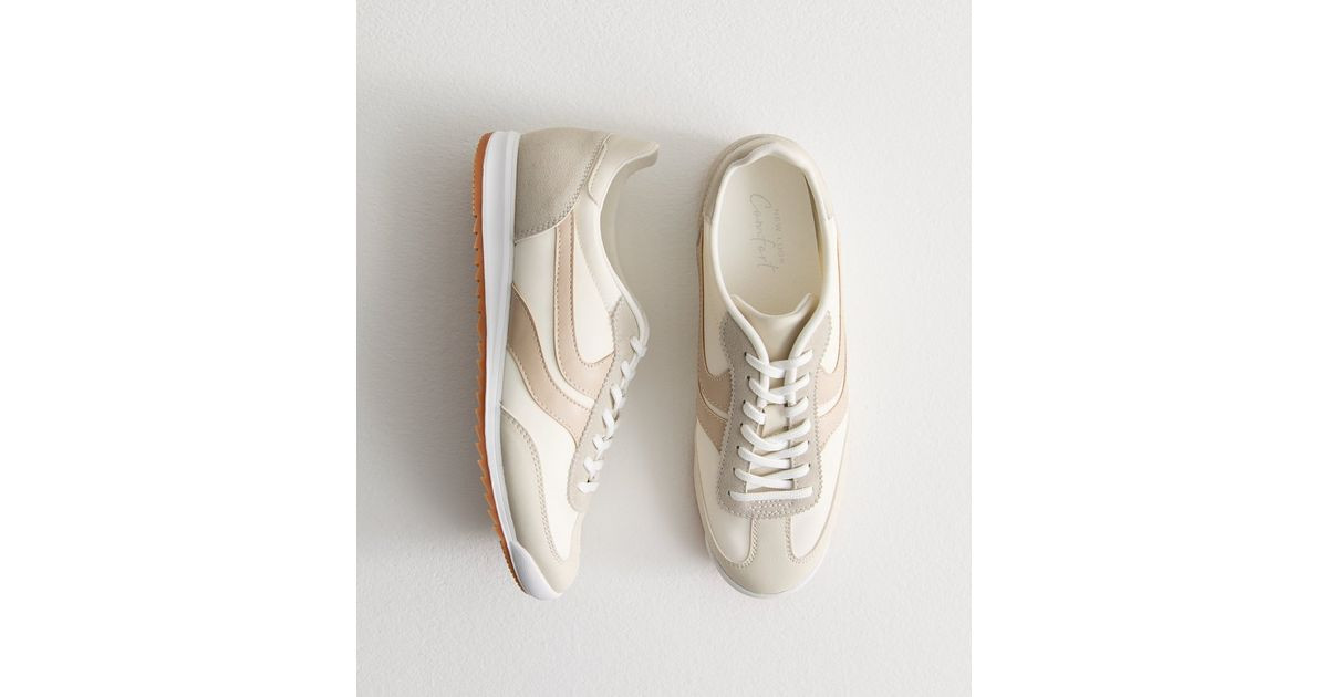 White Faux Brushed Suede Panelled Trainers | New Look | New Look (UK)
