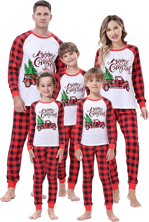 Loncoco Matching Family Pajamas Sets Christmas PJs Holiday Deer Printed Jammies Plaid Pants Size ... | Amazon (US)