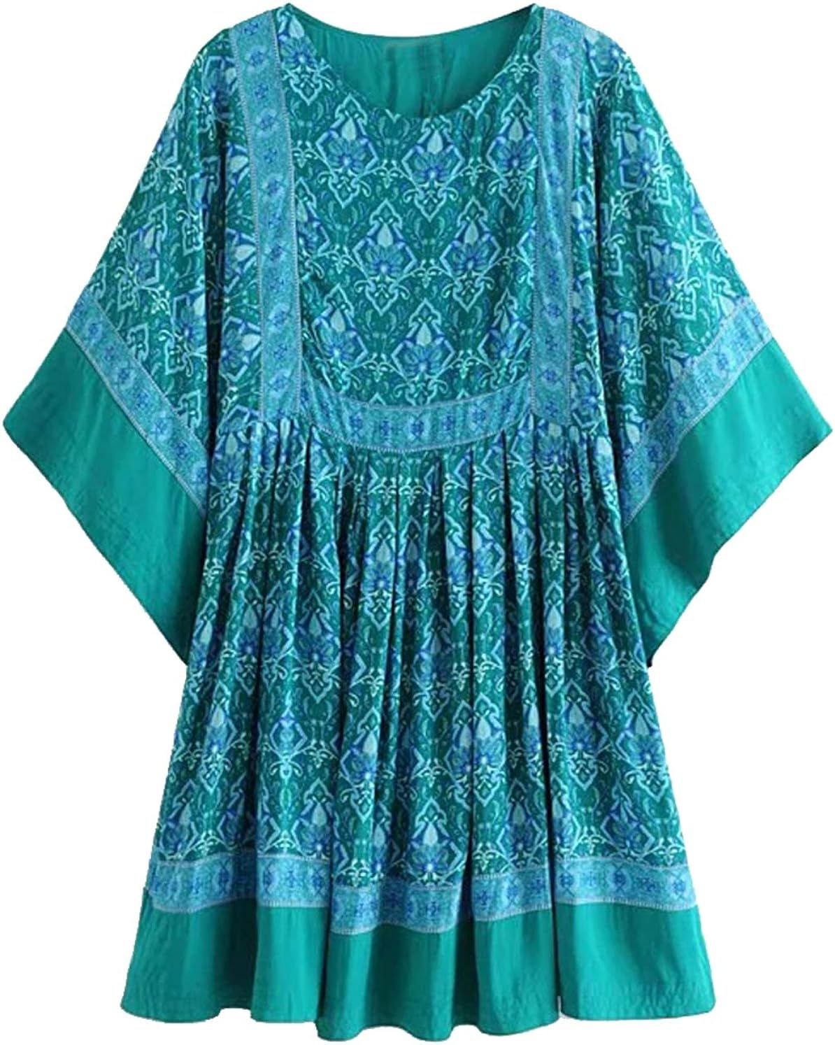 R.Vivimos Women's Summer Cotton Half Sleeve Casual Loose Bohemian Floral Tunic Dresses | Amazon (US)