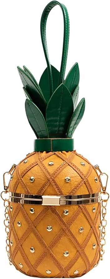 Pineapple Bucket Purse for Women,Trendy Chain Messenger Crossbody Bag with Rivet， Tropical Hawa... | Amazon (US)