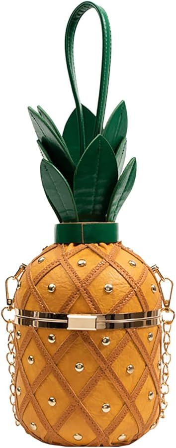 Pineapple Bucket Purse for Women,Trendy Chain Messenger Crossbody Bag with Rivet， Tropical Hawa... | Amazon (US)