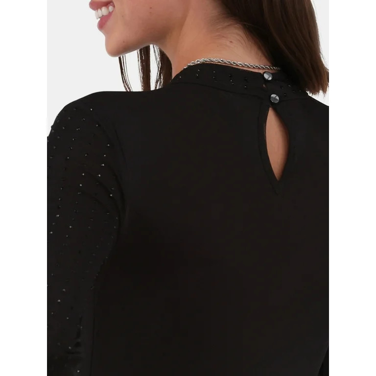 No Boundaries Mesh Studded Bodysuit, Women's and Women’s Plus | Walmart (US)