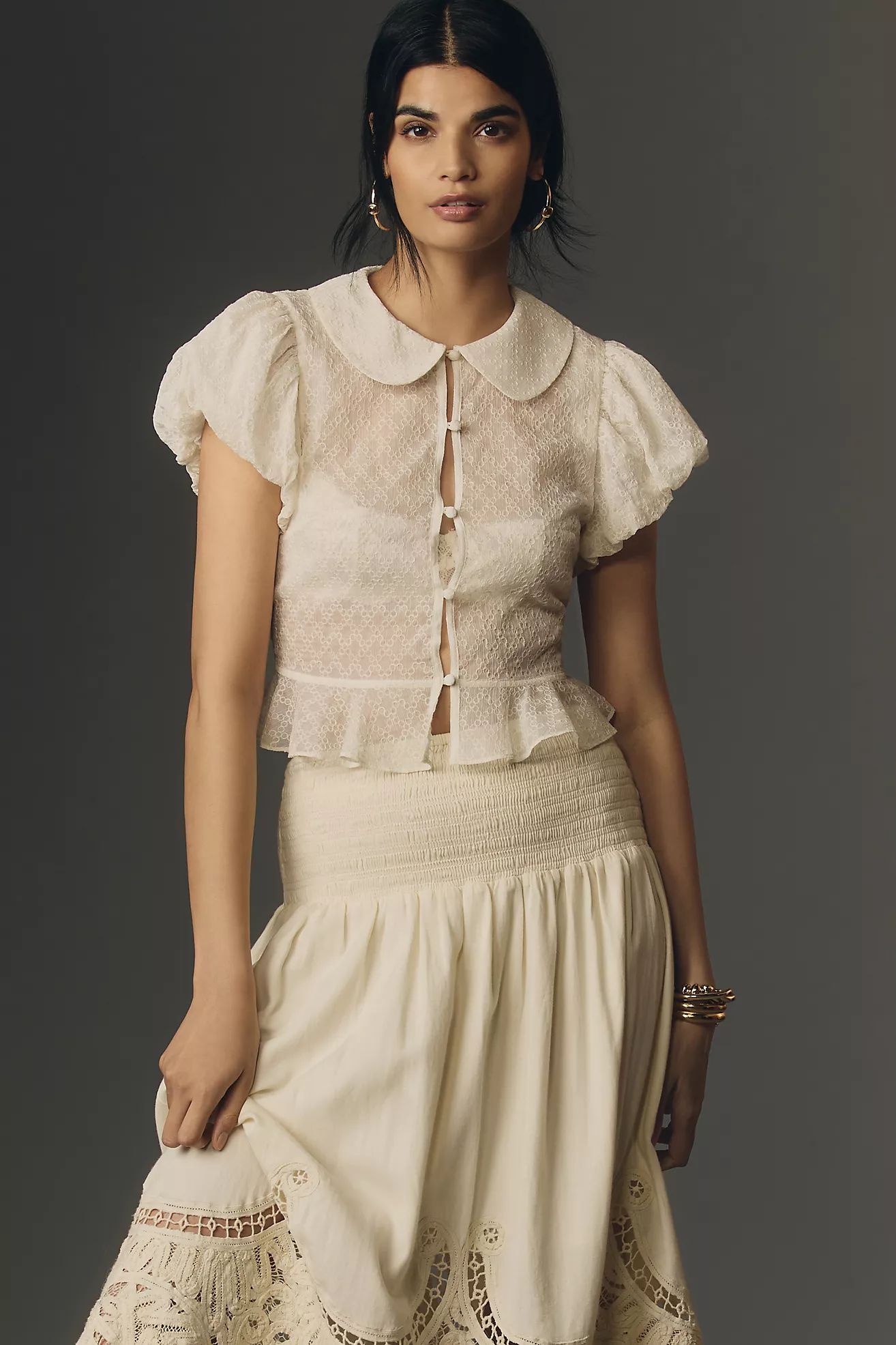By Anthropologie Collared Puff-Sleeve Lace Blouse | Anthropologie (US)