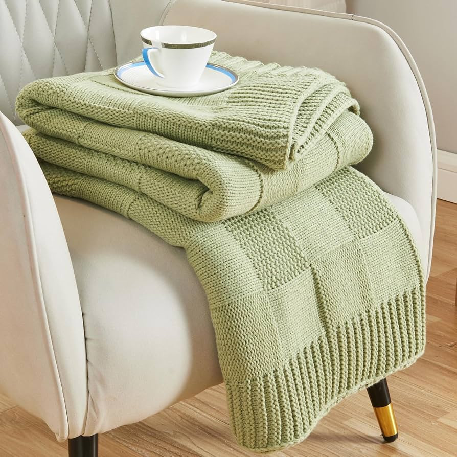 CozeCube Check Knit Throw Blanket, Sage Green Checkered Throw for Couch, Decorative Christmas Sof... | Amazon (US)