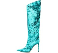 Women's Knee High Boots Sexy Pointed Toe Stiletto Heel Boot Metallic Leather Zipper Booties Dress... | Amazon (US)