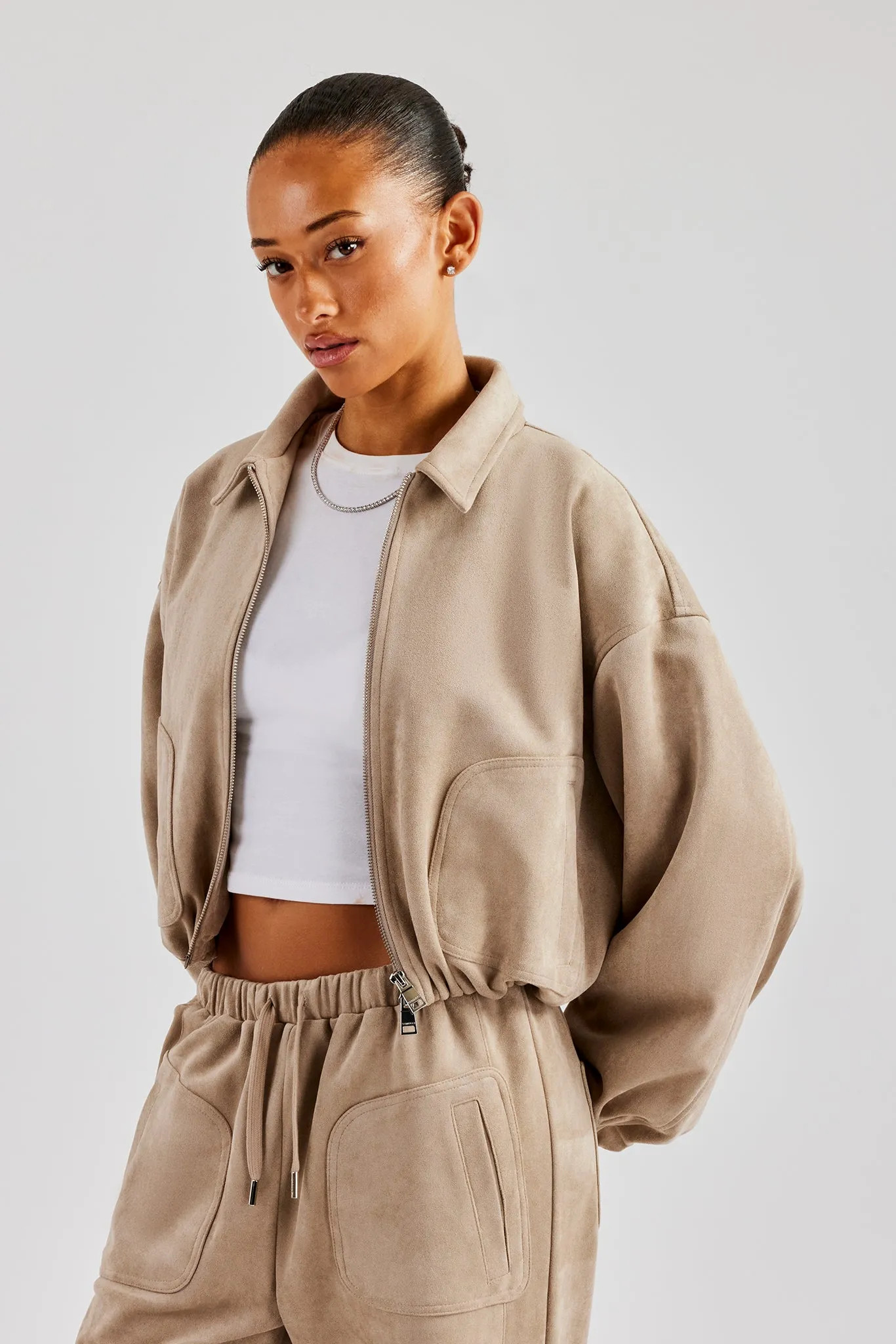 Medium Beige Cernucci Suede Collared Bomber Jacket - Beige | Debenhams | Debenhams UK