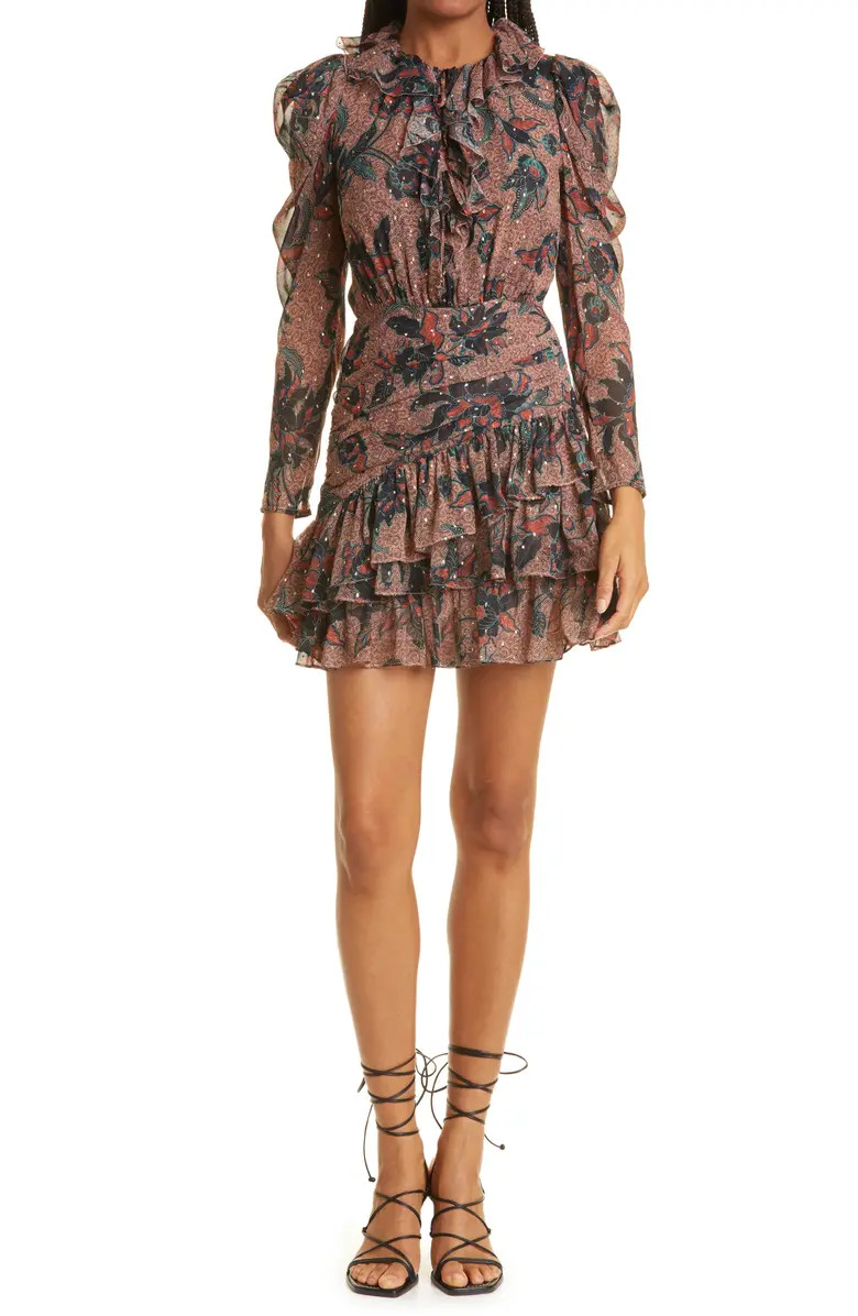 Cecily Metallic Dot Long Sleeve Silk Blend Dress | Nordstrom