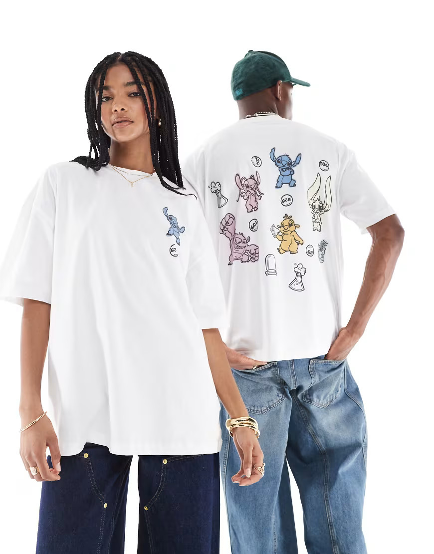 ASOS DESIGN Disney unisex oversized t-shirt with Stitch prints in white | ASOS (Global)