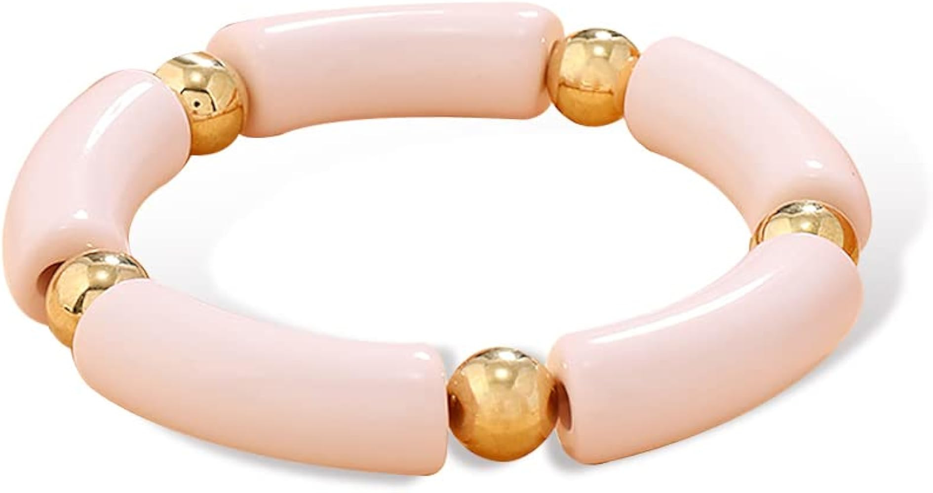 Chunky Bamboo Beaded Acrylic Bracelets, Colorful Curved Resin Stretch Bracelet,Circle Spacer Curv... | Amazon (US)