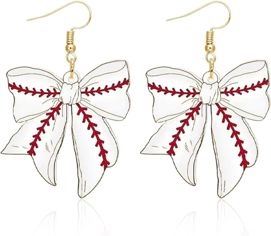 Baseball Softball Bow Earrings for Women Football Basketball Bow Earrings Dangle Sport Earring Jewelry Gift for Baseball Softball Party Favors | Amazon (US)