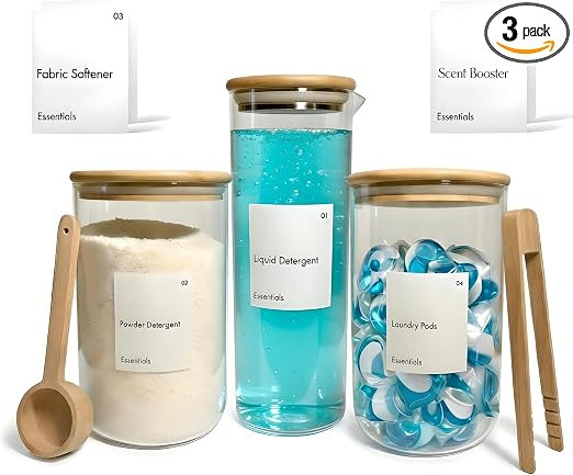 IVIZA Glass Laundry Detergent Dispenser & Storage Set – Liquid Detergent Pump, Fabric Softener ... | Amazon (US)