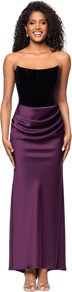 Betsy & Adam Women's Velvet Strapless Satin Drape Floor Length Dress | Amazon (US)