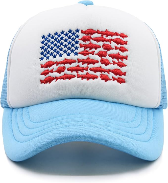 Boys and Girls 3-13 Year Old Fish Flag Trucker Mesh Hat, Adjustable Youth Toddler Baseball Cap | Amazon (US)