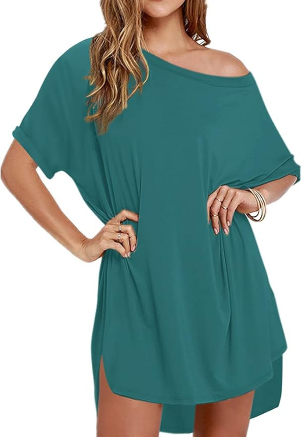 Women Loose T Shirts Home Short Shirt Mini Dresses Tops | Amazon (US)