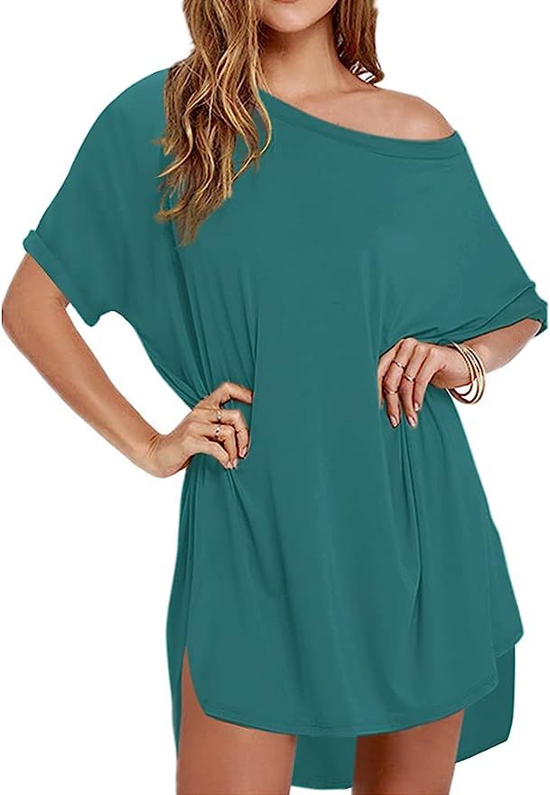 Women Loose T Shirts Home Short Shirt Mini Dresses Tops | Amazon (US)