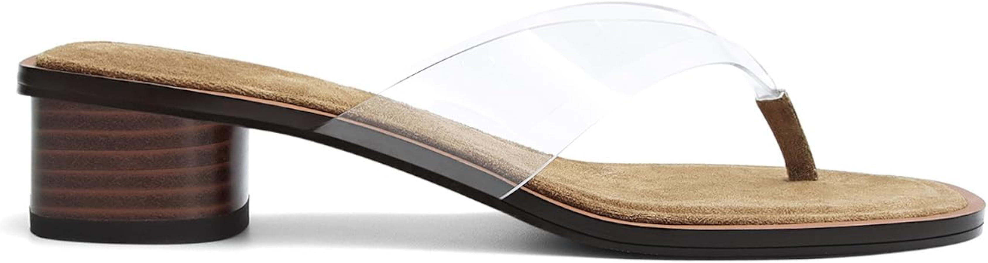 Heeled Flip Flops for Women Square Open Toe Chunky Block Heel Sandals Slip on Casual Comfortable ... | Amazon (US)