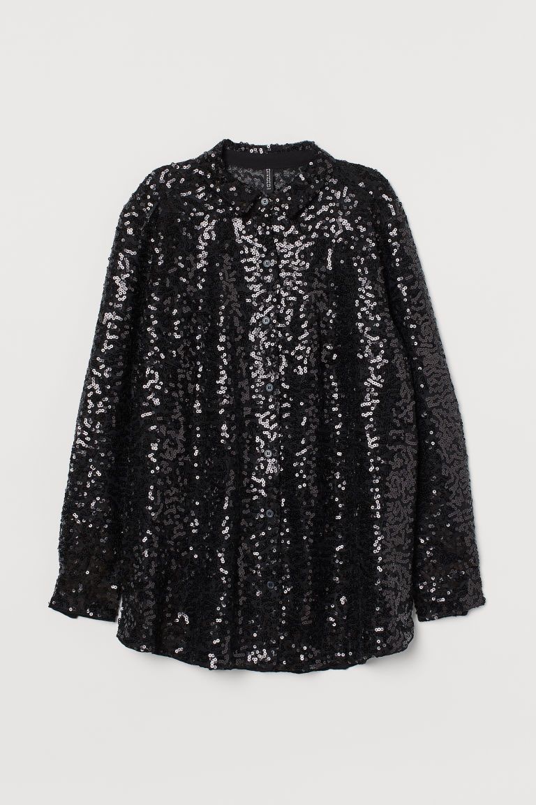 H & M - Sequined Shirt - Black | H&M (US + CA)