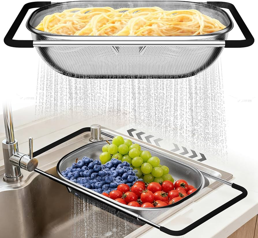 Over the Sink Colander - Strainers and Colanders - Sink Strainer Basket - Expandable Fine Mesh St... | Amazon (US)