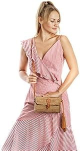 Rattan Bali Circle Wicker Handbag Purse Boho Bags for Women | Amazon (US)