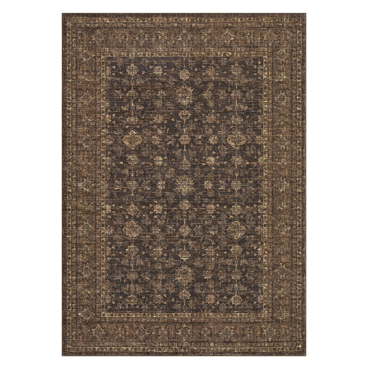 Washable Rug Vintage Rug with Non Slip TPR Backing, Traditional Oriental Carpet, Low Pile Thin Fo... | Wayfair North America
