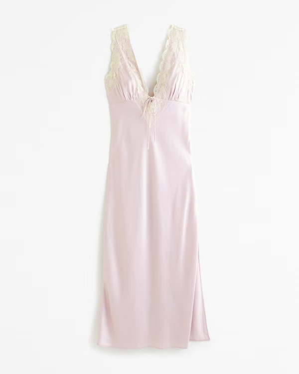 Contrast Lace Slip Midi Dress | Abercrombie & Fitch (US)