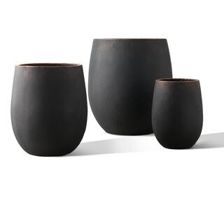 20 in. H Weathered Concrete Tall Planter Pot Black (Set of 3) | The Home Depot