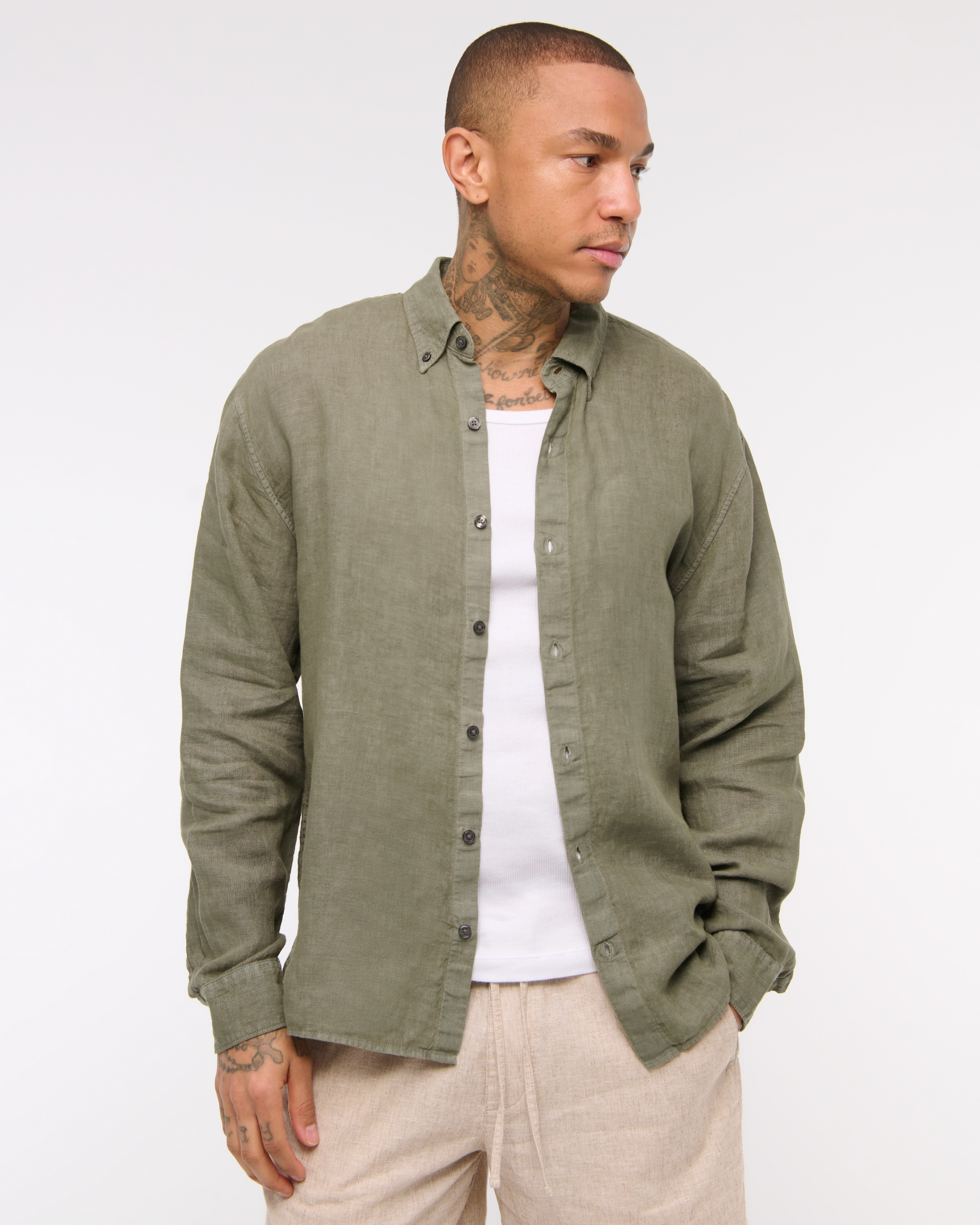 Linen Button-Up Shirt | Abercrombie & Fitch (US)