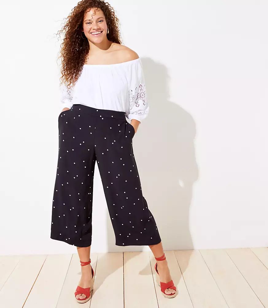 LOFT Plus Dotted Fluid Wide Leg Pants | LOFT