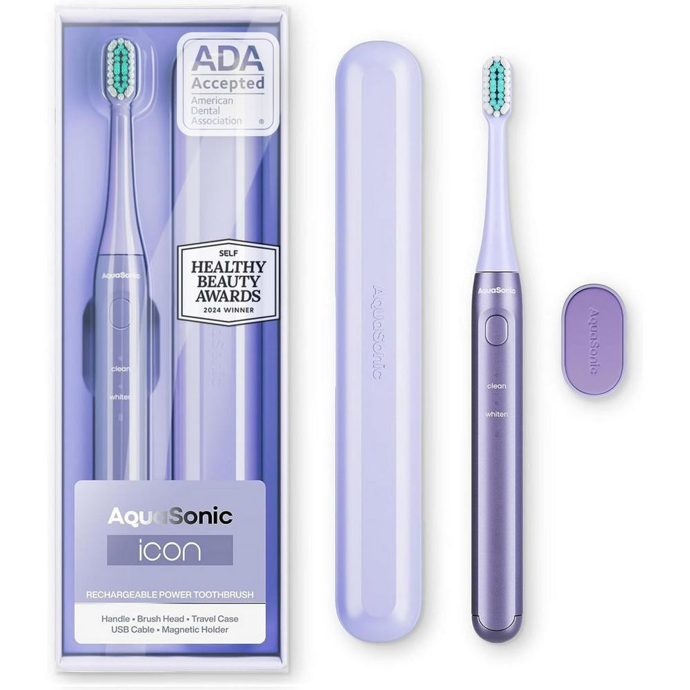 AquaSonic Icon Rechargeable Electric Toothbrush with Magnetic Holder & Travel Case - Purple | Ulta