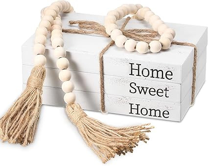 3 Pieces Decorative White Books Set Wood Book Stacks Rustic Farmhouse Decor Decorative with Twine... | Amazon (US)