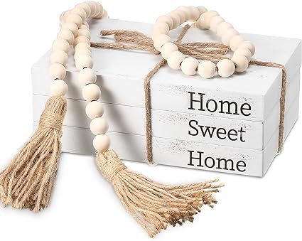 3 Pieces Decorative White Books Set Wood Book Stacks Rustic Farmhouse Decor Decorative with Twine... | Amazon (US)