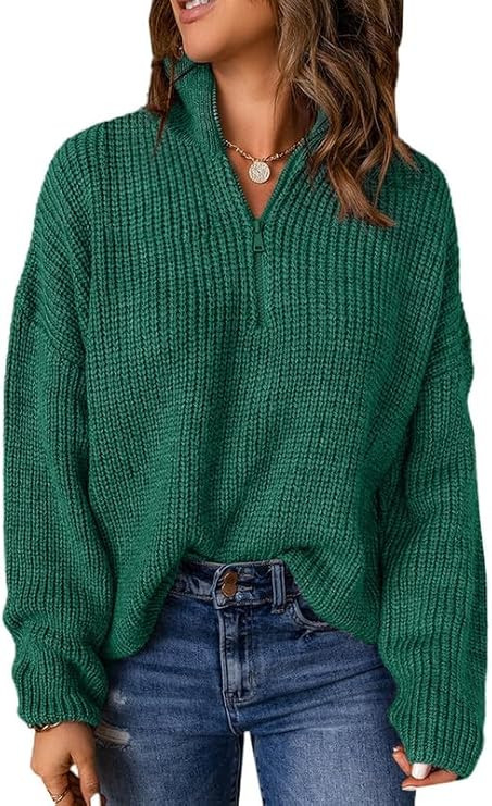 Dokotoo Womens Sweaters Long Sleeve 1/4 Zip Pullover Polo V Neck Dressy Casual Tops | Amazon (US)