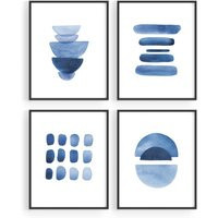 Abstract Blue Watercolor Art Prints - Set Of 4 Navy Wall Decor | Etsy (US)