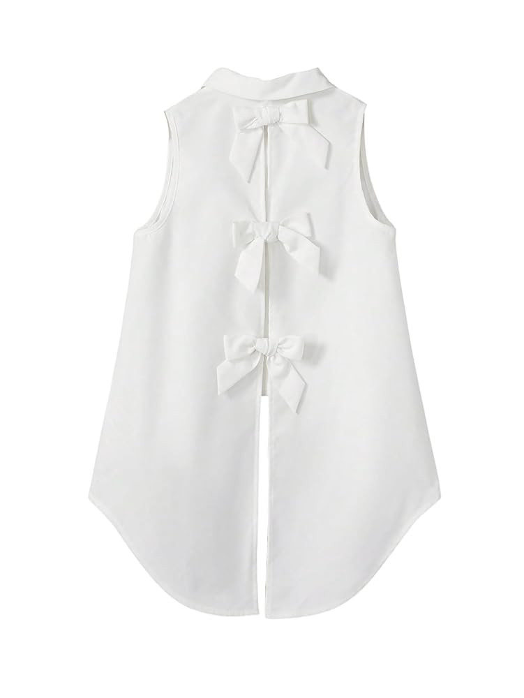 Women's Bow Back Blouse Collar Neck Button Down Vest Sleeveless Asymmetrical Split Blouse Top Tan... | Amazon (US)