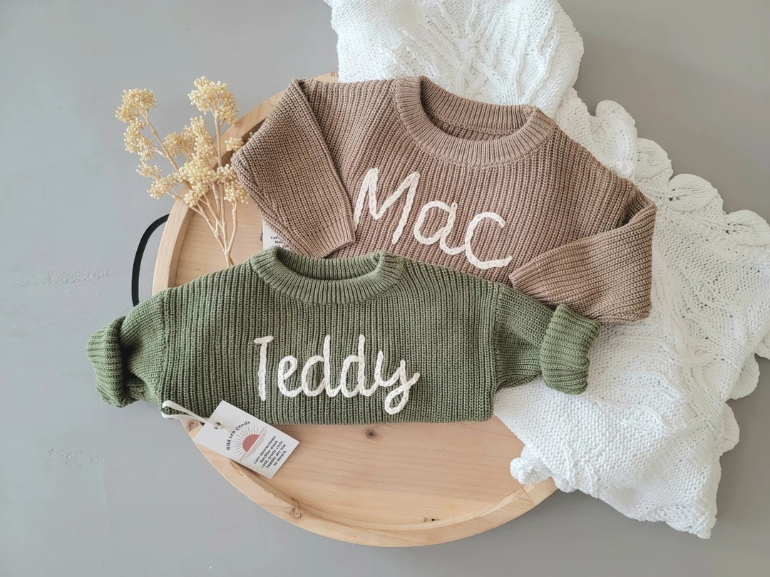 Personalized Baby Knit Sweater-Embroidered Knit Sweater-Baby Sweater-Winter Clothing-Hand Embroid... | Etsy (US)