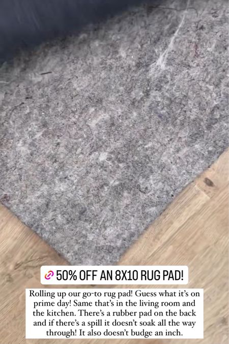 50% OFF AN 8X10 RUG PAD!
Rolling up our go-to rug pad! Guess what it's on prime day! Same that's in the living room and the kitchen. There's a rubber pad on the back and if there's a spill it doesn't soak all the way through! It also doesn't budge an inch.

#LTKFind #LTKsalealert #LTKxPrimeDay