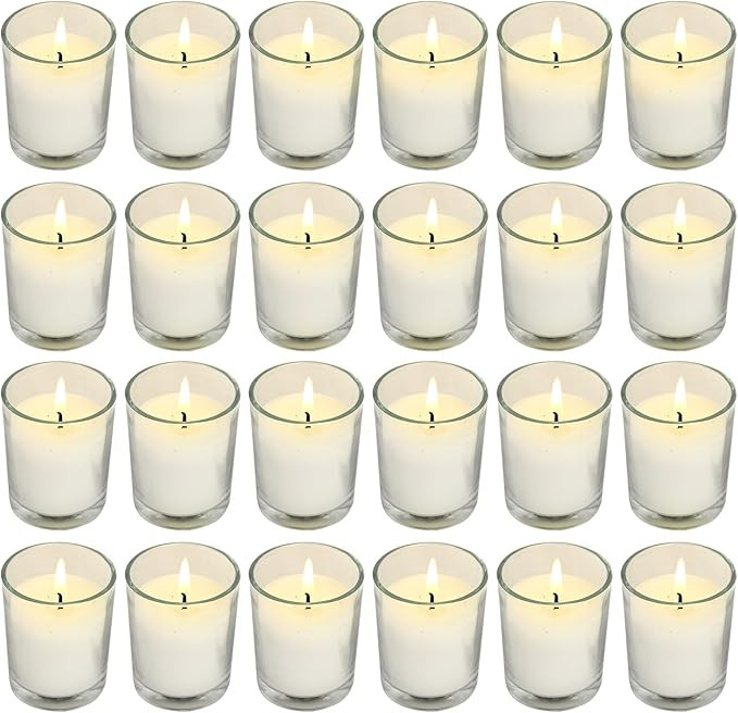 Soft Breeze 24 Pack Ivory Unscented Votive Glass Candles for Wishing, Hydrotherapy, Wedding, Birt... | Amazon (US)