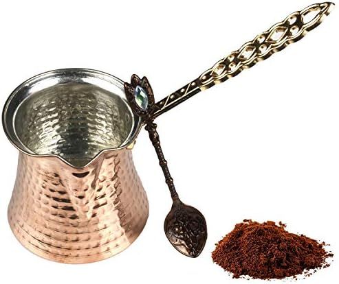 Turkish Coffee Pot and Copper Spoon Set - 9 Oz Thick 2mm Antique Copper Looking - Stove top Coffee M | Amazon (US)