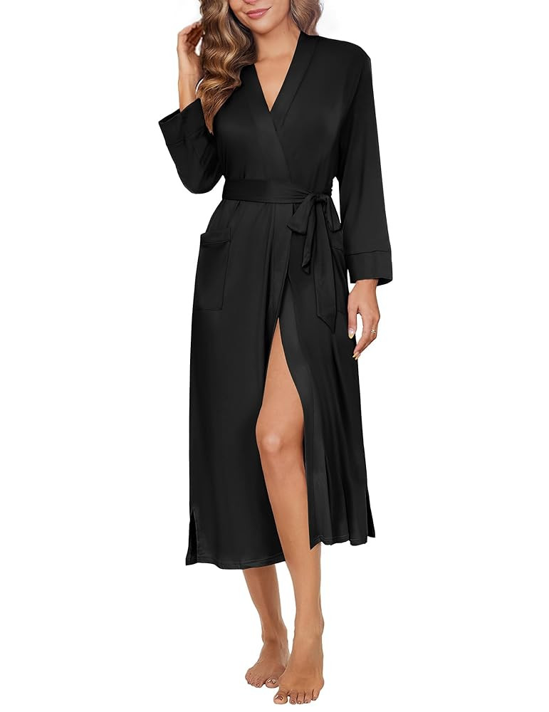 Ekouaer Womens Robe Long Knit Kimono Bathrobe Lightweight Sleepwear Soft Ladies Loungewear with P... | Amazon (US)