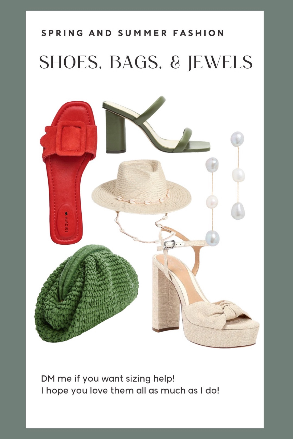 Spring and summer fashion accessory is finds! Match your bag to your shoes with these green strappy sandals and clutch. Or opt for a classy look with an off white hat and heels. You can’t go wrong with a red sandal in summer for a pop of color and these Pearl drop earrings go with any outfit!

#ltkfashion #fashionfinds #summerfinds #springfinds 

Accessories for summer and spring, fun pop of color, red, ivory, white, off white, green women’s finds

#LTKfit #LTKunder100 #LTKFind