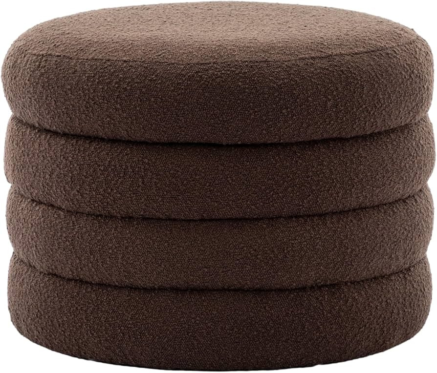 Arvella 24.5" Wide Boucle Round Storage Ottoman Footstool, Soft Vanity Makeup Stool with Pie-Laye... | Amazon (US)