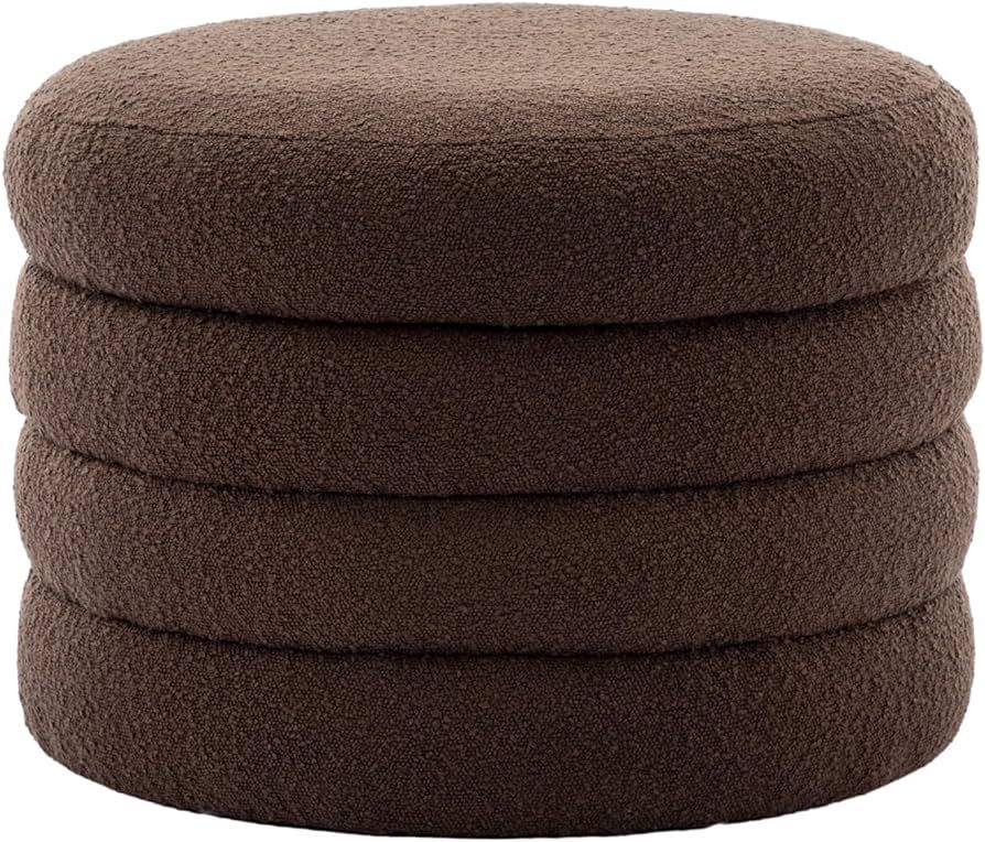 24.5" Wide Boucle Round Storage Ottoman Footstool, Soft Vanity Makeup Stool with Pie-Layered Desi... | Amazon (US)