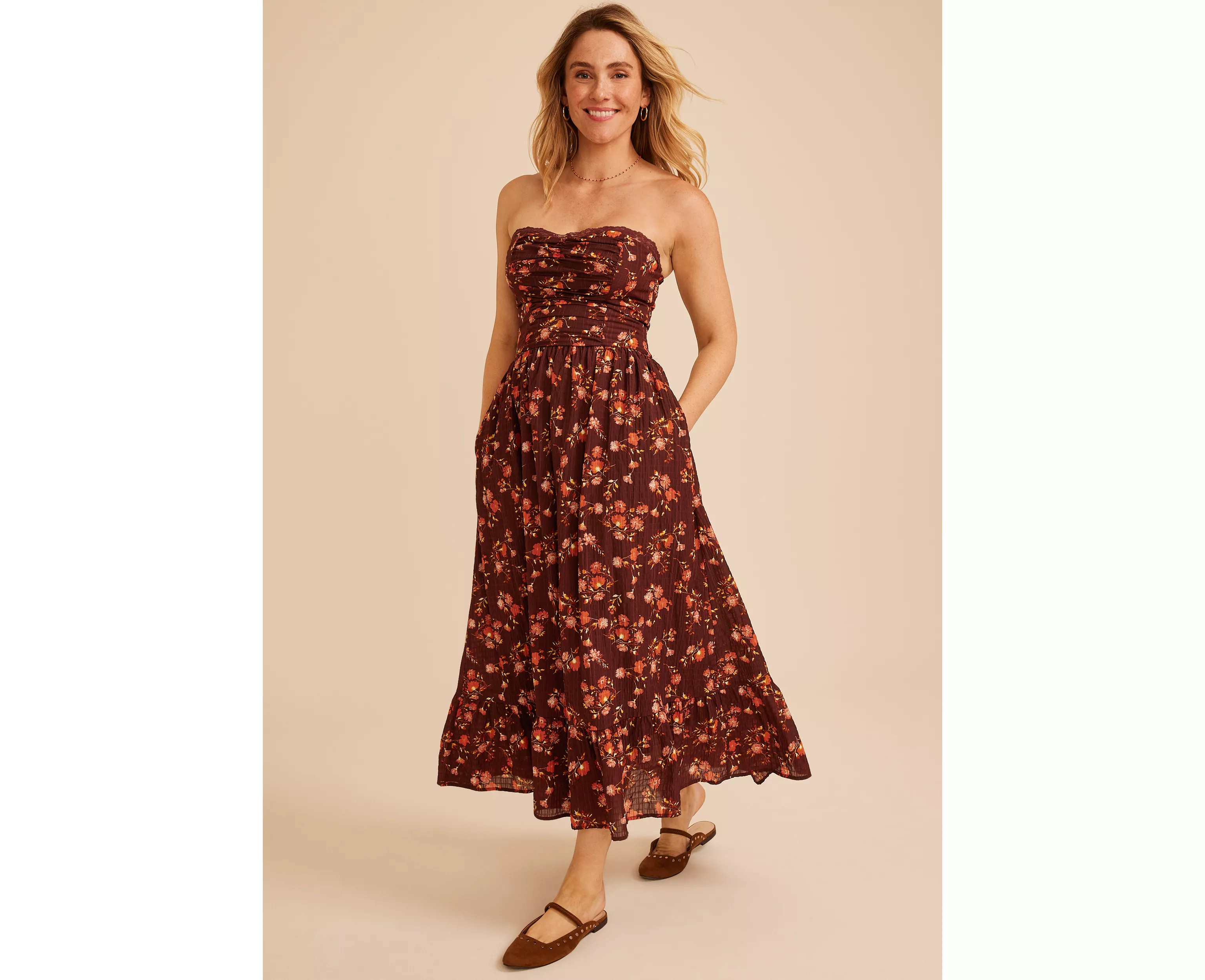 Band Of The Free Floral Strapless Midi Dress | maurices | Maurices