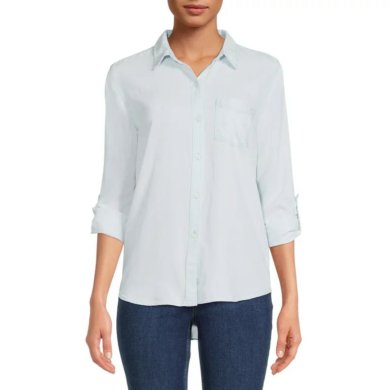 Time and Tru Women's Soft Button Front Shirt with Long Sleeves | Walmart (US)